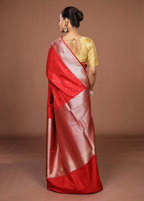Red Katan Silk Saree With Blouse Piece