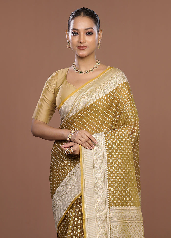 Yellow Kora Silk Saree With Blouse Piece