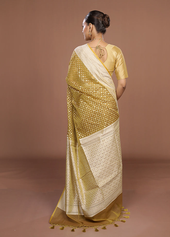 Yellow Kora Silk Saree With Blouse Piece