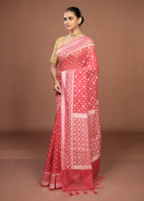 Pink Kora Silk Saree With Blouse Piece