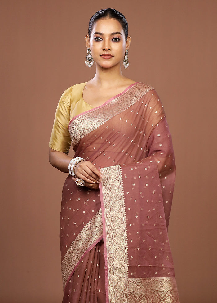 Brown Kora Silk Saree With Blouse Piece
