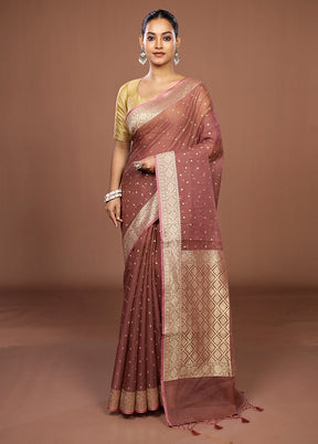 Brown Kora Silk Saree With Blouse Piece