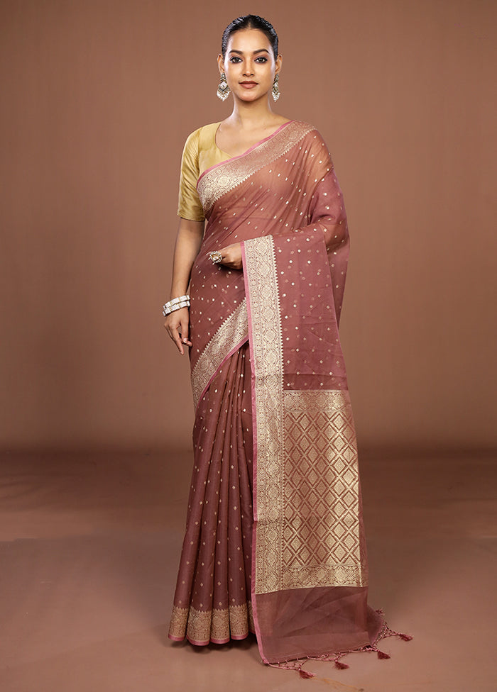 Brown Kora Silk Saree With Blouse Piece