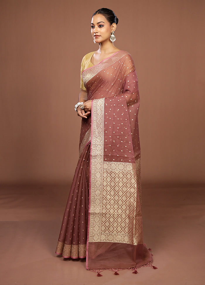 Brown Kora Silk Saree With Blouse Piece