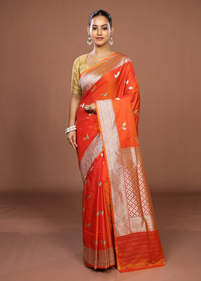 Orange Katan Silk Saree With Blouse Piece