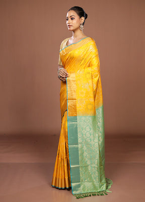 Yellow Dupion Silk Saree With Blouse Piece