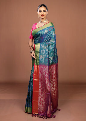Blue Dupion Silk Saree With Blouse Piece