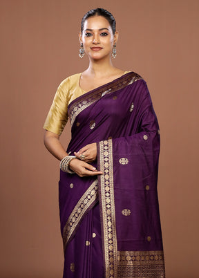 Purple Dupion Silk Saree With Blouse Piece