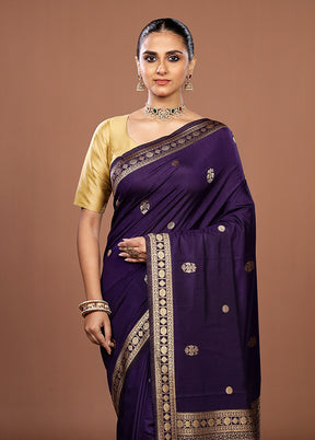 Purple Dupion Silk Saree With Blouse Piece