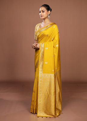 Yellow Dupion Silk Saree With Blouse Piece