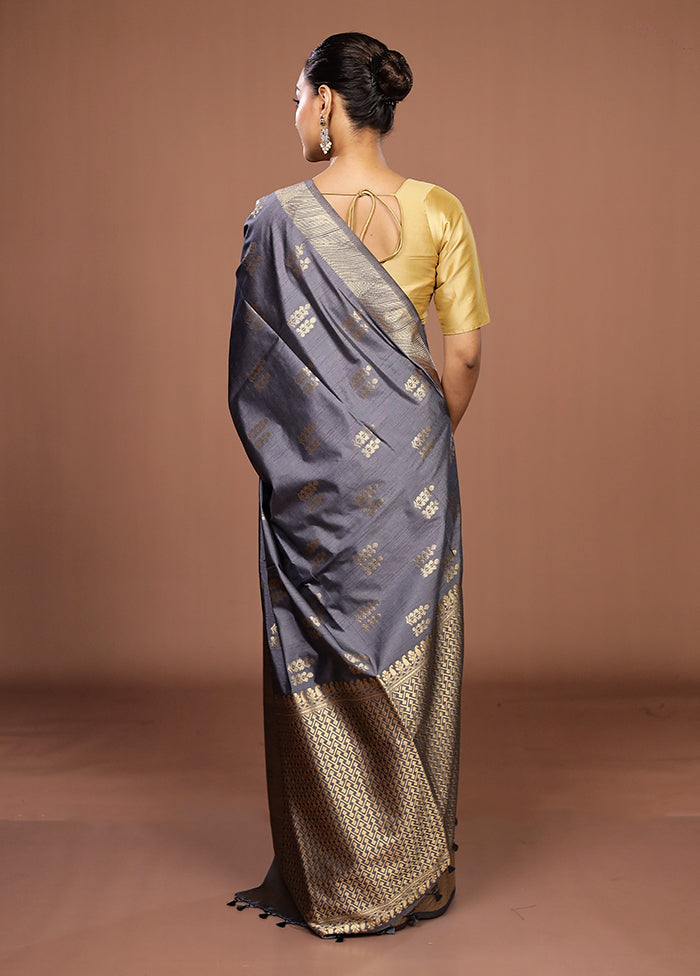 Grey Dupion Silk Saree With Blouse Piece