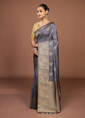 Grey Dupion Silk Saree With Blouse Piece