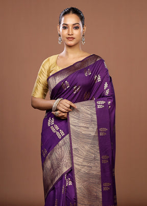 Purple Dupion Silk Saree With Blouse Piece