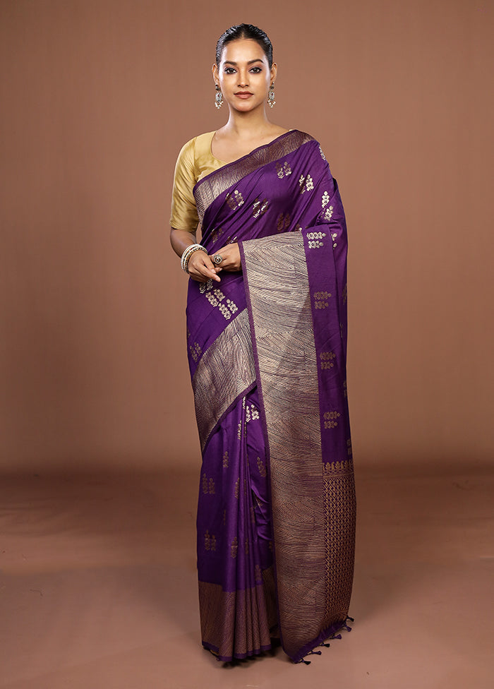 Purple Dupion Silk Saree With Blouse Piece