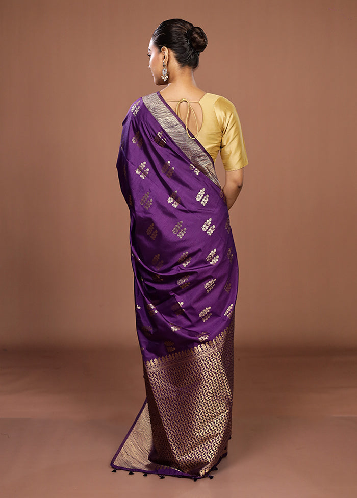 Purple Dupion Silk Saree With Blouse Piece