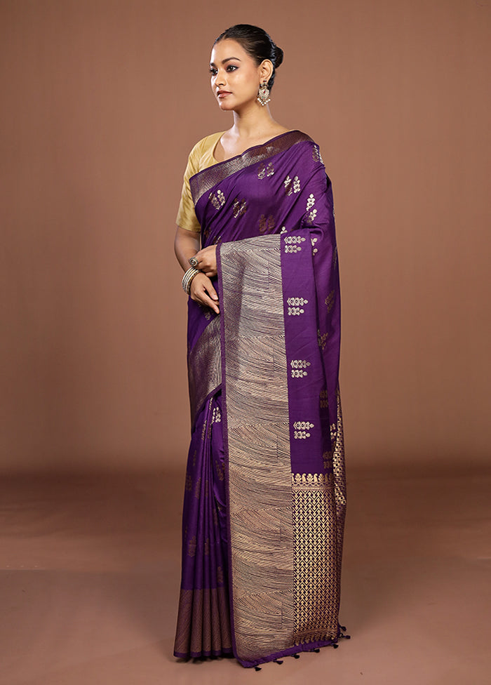 Purple Dupion Silk Saree With Blouse Piece