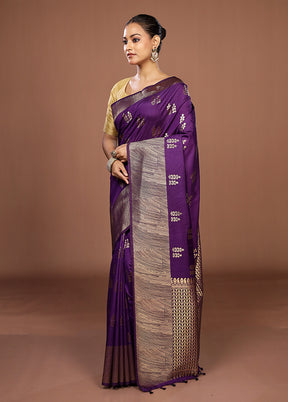 Purple Dupion Silk Saree With Blouse Piece