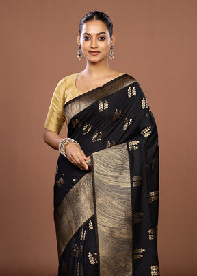 Black Dupion Silk Saree With Blouse Piece