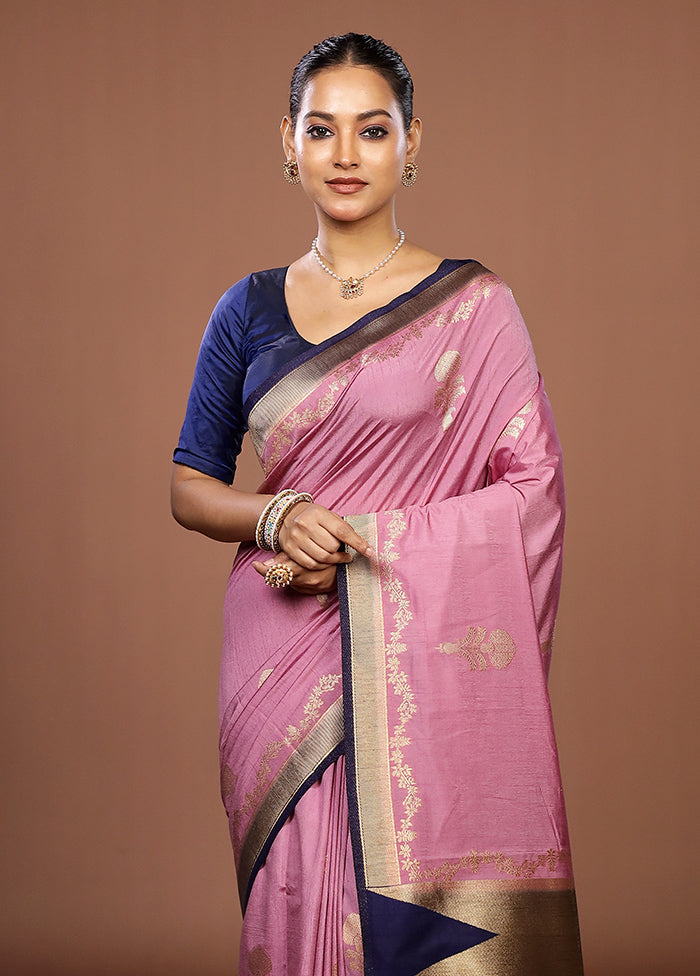Pink Dupion Silk Saree With Blouse Piece