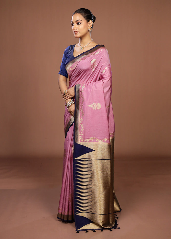 Pink Dupion Silk Saree With Blouse Piece