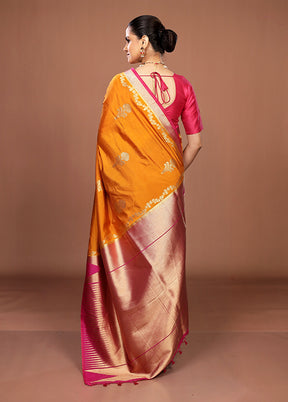 Yellow Dupion Silk Saree With Blouse Piece