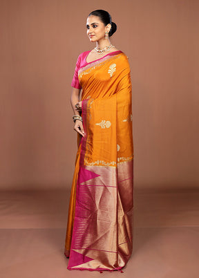 Yellow Dupion Silk Saree With Blouse Piece