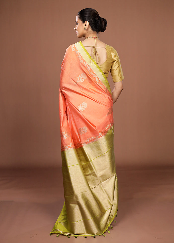 Peach Dupion Silk Saree With Blouse Piece
