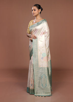 Cream Dupion Silk Saree With Blouse Piece