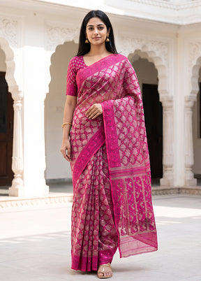 Pink Jamdani Cotton Saree Without Blouse Piece