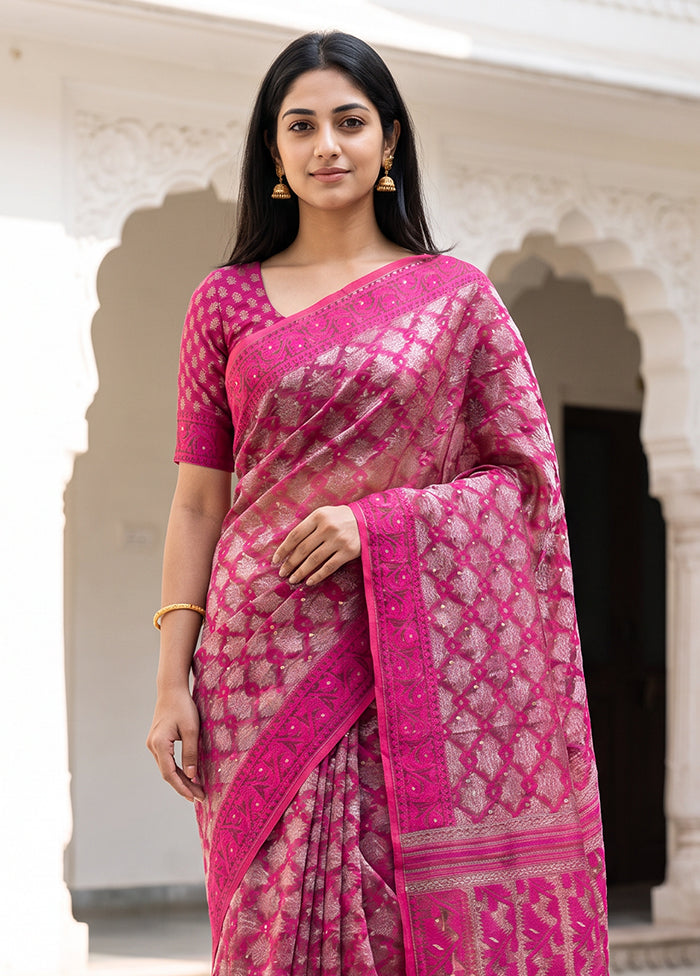 Pink Jamdani Cotton Saree Without Blouse Piece