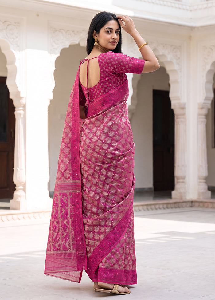 Pink Jamdani Cotton Saree Without Blouse Piece