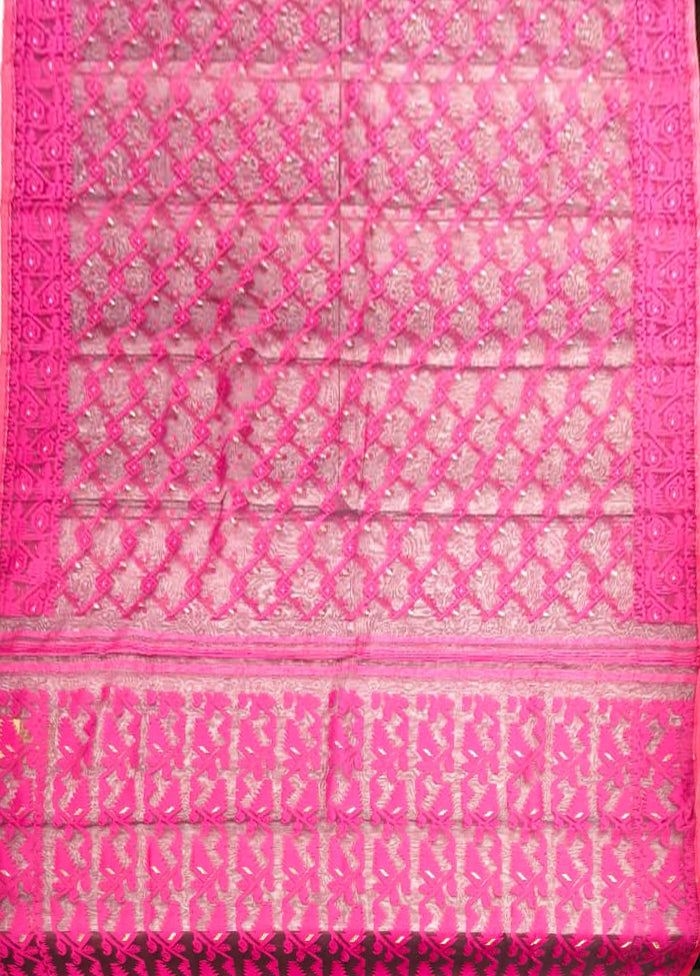 Pink Jamdani Cotton Saree Without Blouse Piece