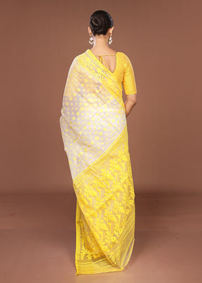 Yellow Jamdani Cotton Saree Without Blouse Piece