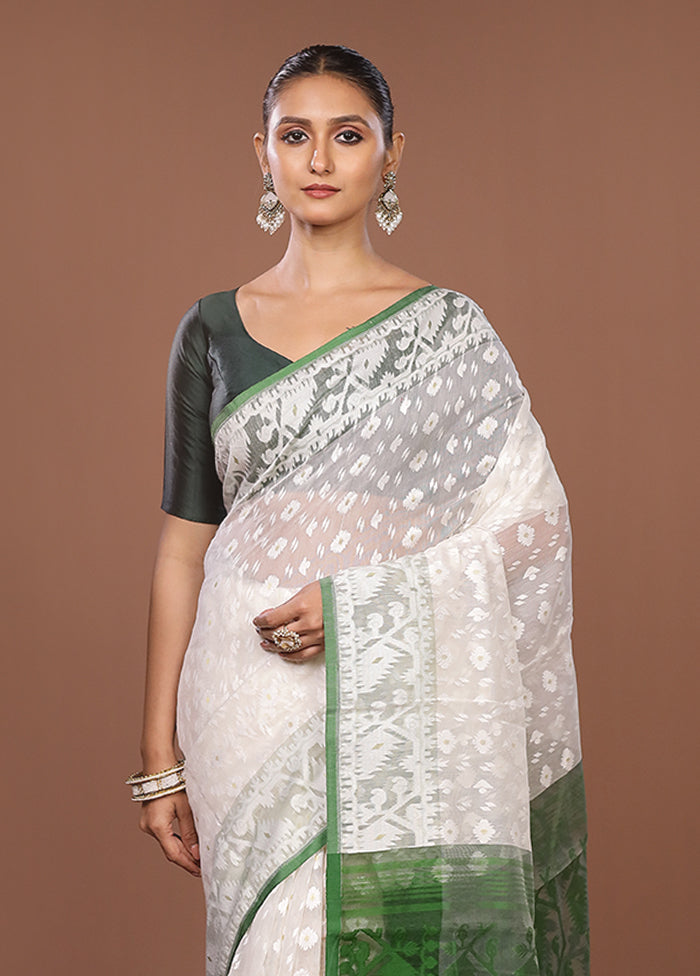 White Jamdani Cotton Saree Without Blouse Piece