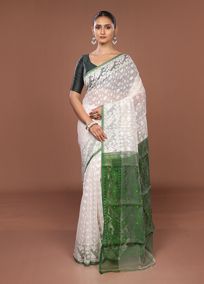 White Jamdani Cotton Saree Without Blouse Piece