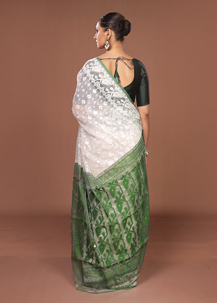 White Jamdani Cotton Saree Without Blouse Piece