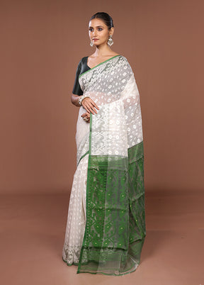 White Jamdani Cotton Saree Without Blouse Piece