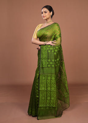Green Jamdani Cotton Saree Without Blouse Piece