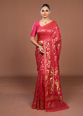 Pink Jamdani Cotton Saree Without Blouse Piece