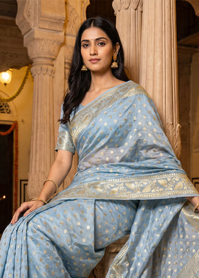 Blue Jamdani Cotton Saree Without Blouse Piece