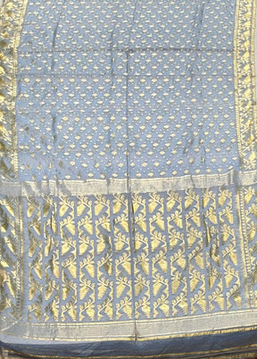 Blue Jamdani Cotton Saree Without Blouse Piece