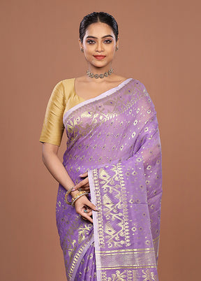 Purple Jamdani Cotton Saree Without Blouse Piece
