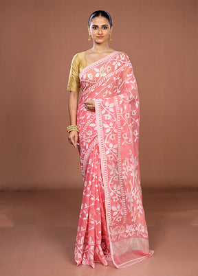 Pink Jamdani Cotton Saree Without Blouse Piece