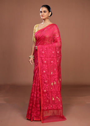 Pink Jamdani Cotton Saree Without Blouse Piece
