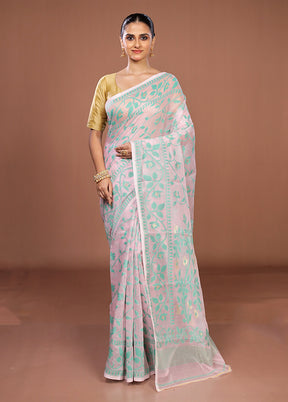 Pink Jamdani Cotton Saree Without Blouse Piece