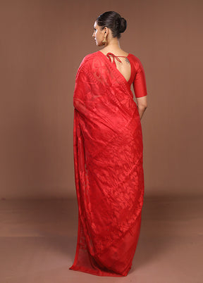 Red Jamdani Cotton Saree Without Blouse Piece