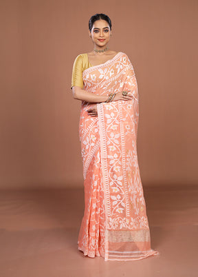 Orange Jamdani Cotton Saree Without Blouse Piece