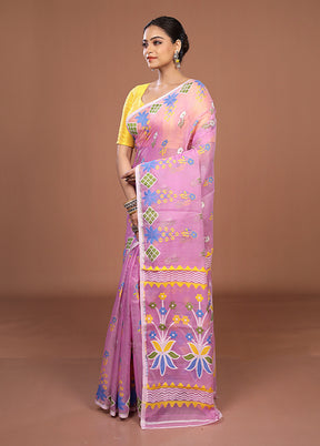 Pink Jamdani Cotton Saree Without Blouse Piece