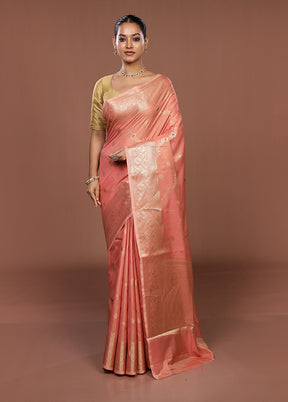 Peach Dupion Silk Saree With Blouse Piece