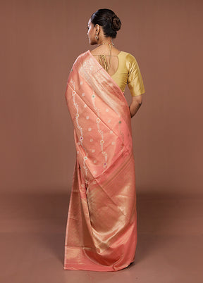 Peach Dupion Silk Saree With Blouse Piece